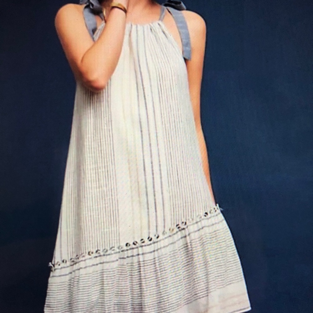Anthropologie Maeve stripe shoulder tie dress sz L